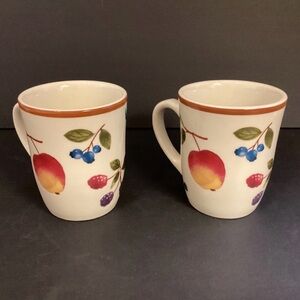 Longaberger Pottery Berry Fruit Medley 2 Mug Set Coffee Tea - New w Box